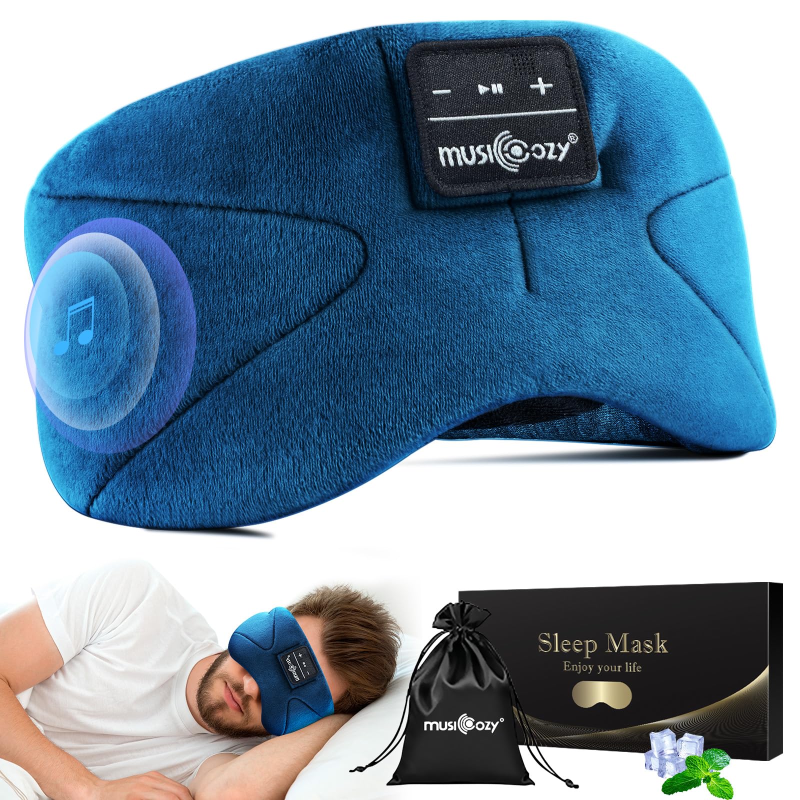 MUSICOZY Sleep Mask Headphones, 100% Blackout Bluetooth Eye Mask